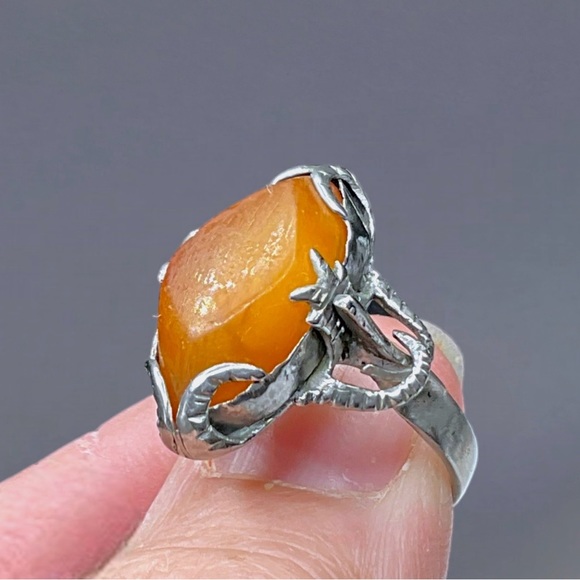 Antique Jewelry - 🌺Antique Silver &  Amber Ring
